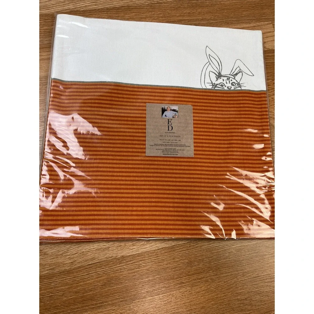 Ellen Degeneres  Halloween‎ Placemats 15in Square Cat Dressed as Bunny Set of 4